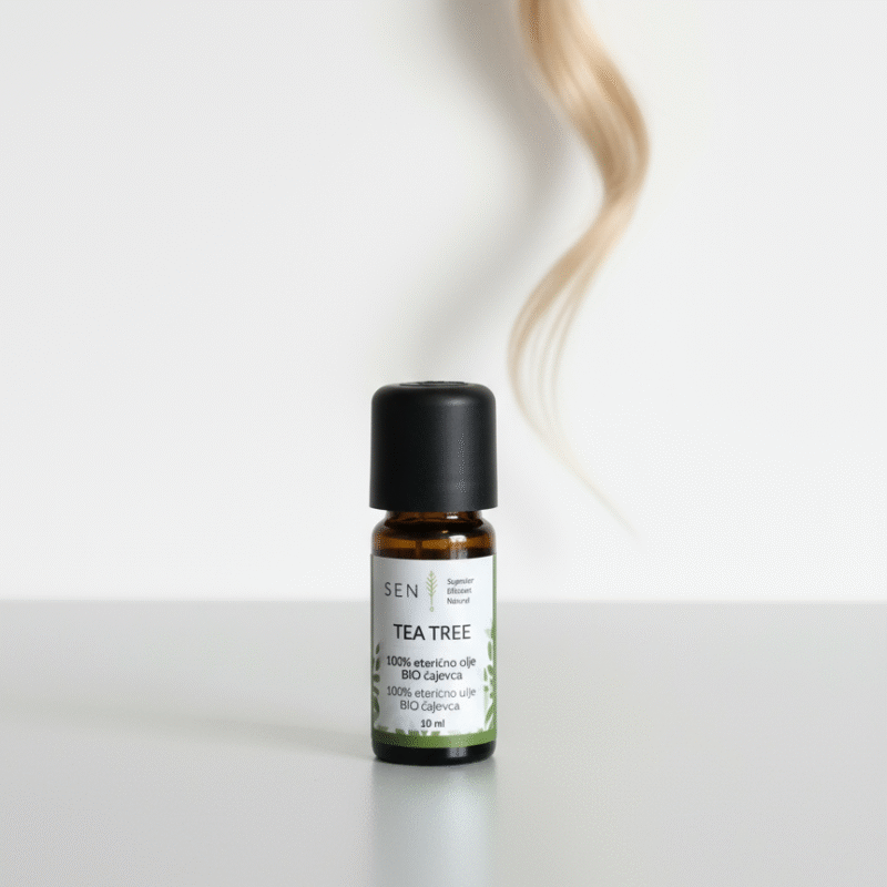 olje cajevca, svetel pramen las v ozadju